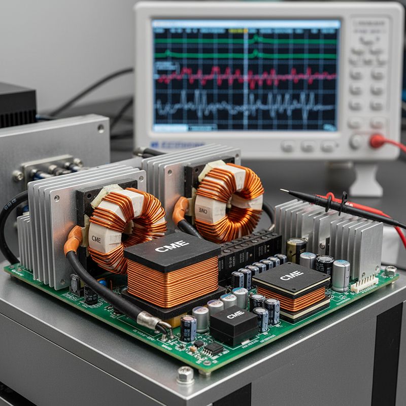 High-power inductors and common mode chokes designed for industrial motor drives, VFDs, and servo inverter power stages.